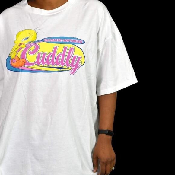 Vintage Tweety Bird Tee Warner Bros T Shirt Graphic White Cotton Crew Neck XXL - Picture 5 of 15